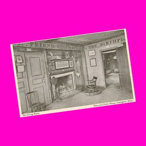 Carte postale vintage des années 1940 du Massachusetts Lexington John Hancock Clarke House salon salon historique photochrome époque non utilisée