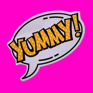 Yummy Good Stuff Pop Art Speech Bubble Tag Comic Book Gele Polka Dot Rode Graffiti Glob Vinyl Sticker - Meer stijlen