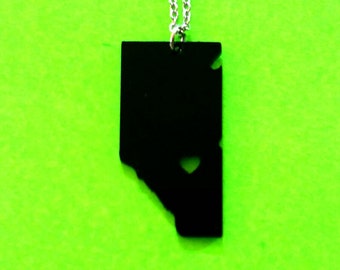 Alberta Strong Proud and True Province Shape Cutout Heart Pendant Necklace Black