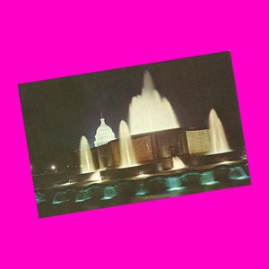 Washington DC vintage des années 1960 carte postale Capitol Building District de Columbia Architecture fontaine vue nocturne photochrome époque non utilisé