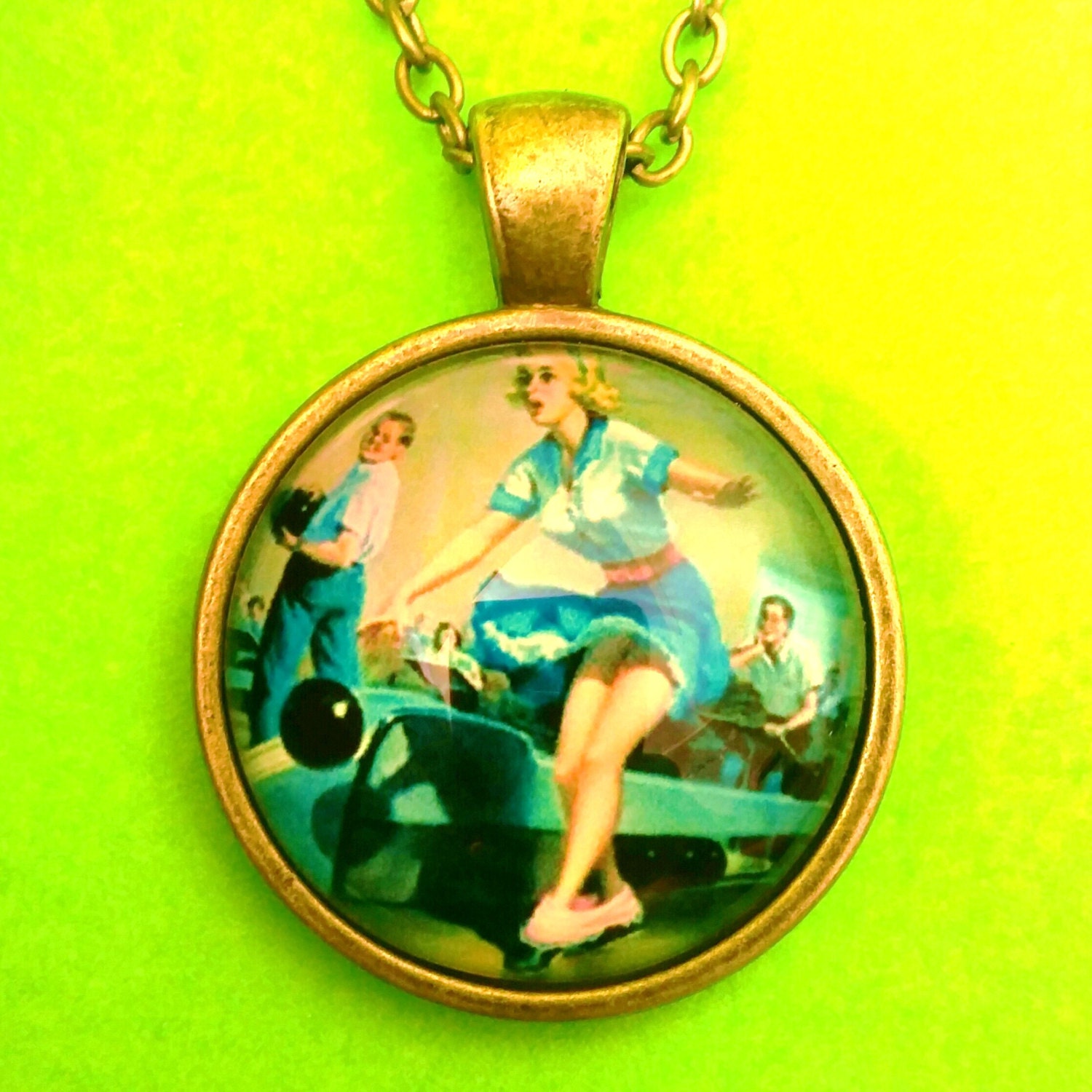 Pinup Girl Vintage Image Love Letter Lounging Lovely Glass Pendant Necklace
