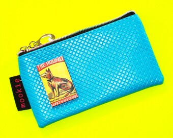The Hound Deep Turquoise Vintage Matchbook Cover Blue Zippered Pouch Coin Purse Cosmetics Bag