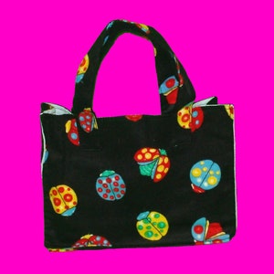 LAST ONE! Doodlebug - Black Ladybug Beetle Insects In the Garden Classic Handbag Colourful Printed Purse
