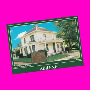 Carte postale vintage des années 1980 du Kansas Abilene President Eisenhower Residence Home House Building Vue historique Photochrome Epoque postale non utilisée