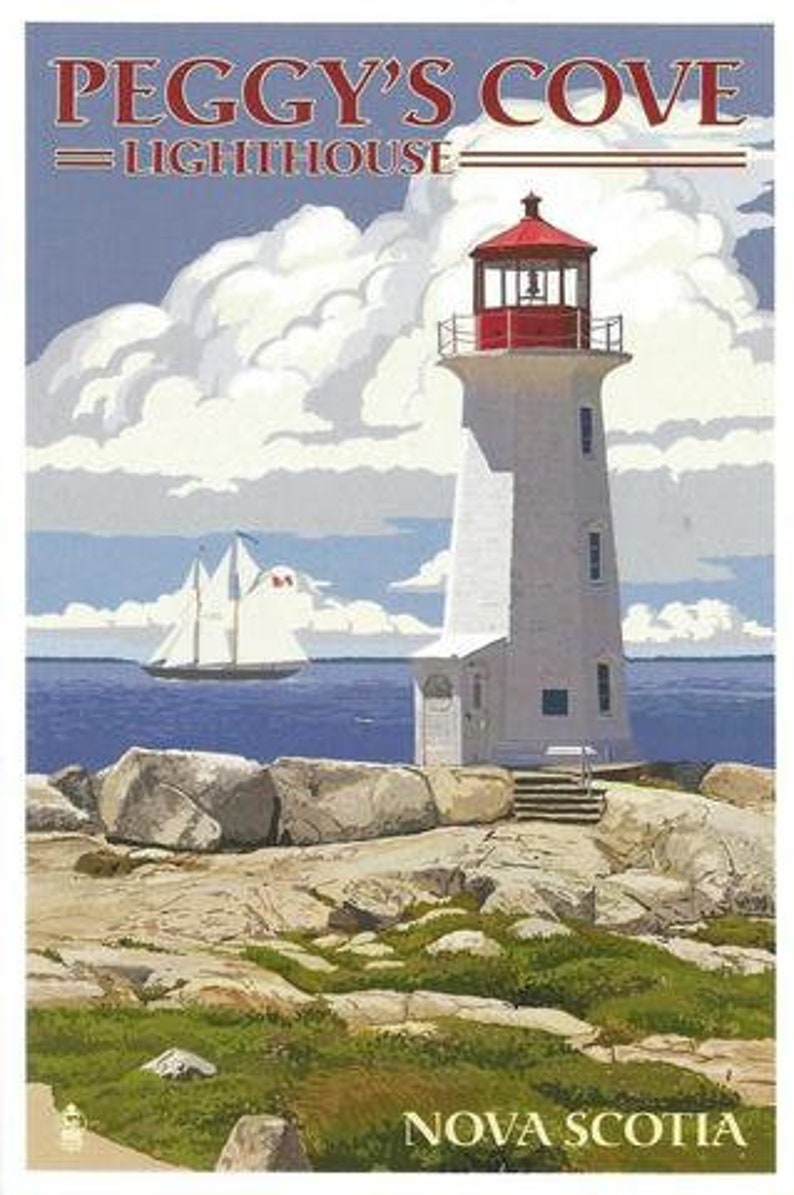 Lantern Press Peggy's Cove Lighthouse Nova Scotia Atlantic Maritime Ship Exclusive Poster Style Pen Pal Snail Mail Authentic Postcard NEW image 1