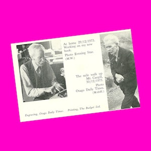 Nieuw-Zeeland Vintage jaren 1970 briefkaart Sir Alfred Hamish Reed Auteur Uitgever Fan Card Portret Happy Wanderer Kiwi UK Engeland Postaal ongebruikt