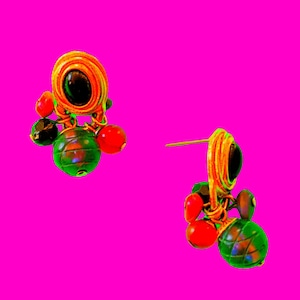 Vintage 1960s Bauble Beaded Jingle Jangle Boho Hippie Chic Cluster Drop Earrings