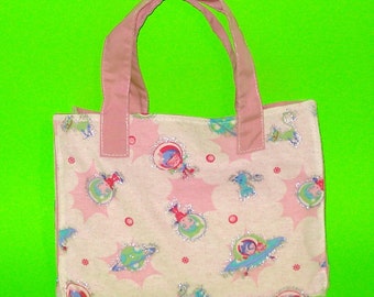 Space Girl Pink and White Astronaut Cartoon Soft Jersey Purse Handbag