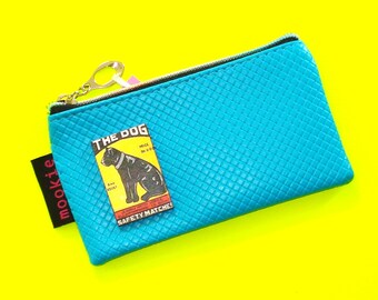 The Dog Deep Turquoise Vintage Matchbook Cover Blue Zippered Pouch Coin Purse Cosmetics Bag