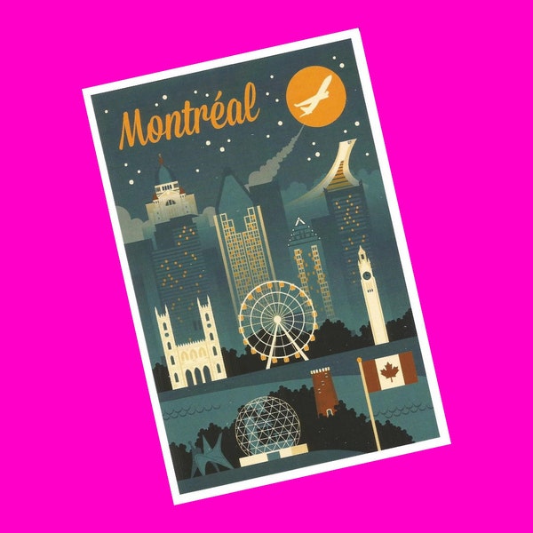 Lantern Press Montreal Skyline Retro Scene QC Quebec Olympic Canada Tourist Souvenir Exclusive Pen Pal Snail Mail Authentic Postcard NEW