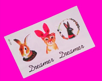 Dreamer Sweet Animal Contemporary Rabbit Bunny Kitten Cat Adorable Multi Sheet Colour Temporary Tattoo