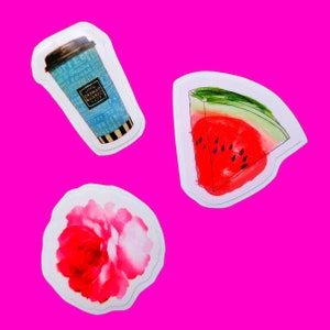 Pauzetijd koffie thee tijd koekjes Macarons Fruit watermeloen bloem pioen felgekleurde glanzende vinyl sticker - meer stijlen