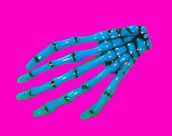 Old Bones Creepy Skeleton Hand Blue Pink White Large Alligator Hair Clip - More Colors