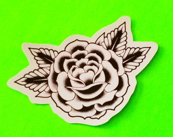 Flower Tattoo Flash Traditional Old School Rose and Leaves Peony Bunch Garden Blossoms Glossy Vinyl Sticker - More Styles