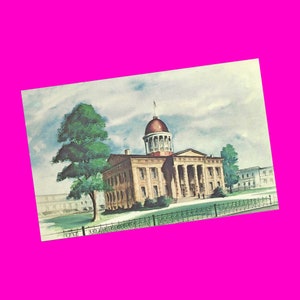 Carte postale vintage des années 1950 dans l'Illinois, Springfield State, Abraham Lincoln, vieux Capitole, peinture historique, époque photochrome, non utilisé