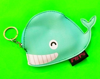 Whale of a Time Coin Purse Mint Green Smiling Sassy Sea Creature Nautical Friend Bonded Vinyl Zippered Pouch