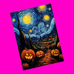 La nuit étoilée fantasmagorique inspirée de CodeCraftedArt par VanGogh Halloween Small Business Alberta NOUVELLE carte postale exclusive Snail Mail Revolution rose crâne