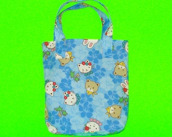 Toon Hula - Blue Hawaii Kitty Printed Hawaiian Purse Hello Bear Sweet Kawaii Kitschy Tote