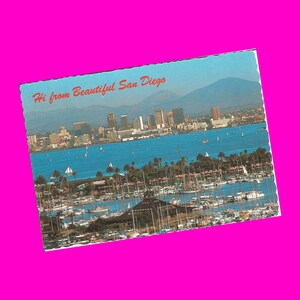 Cartoline vintage della California Baia di San Diego e skyline della città Vista del centro sull'Oceano Pacifico Porto degli Stati Uniti Photochrome Postalmente inutilizzata