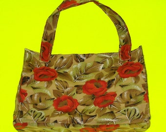 LAST ONE! Pretty as a Rose Red Floral Satin Sepia Toned Classic Handbag Purse