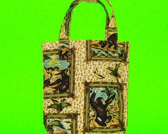 Monkeys Frolicking Fun and Leopard Animal Print Cotton Printed Purse Chimpanzee Quirky Kitsch Tote