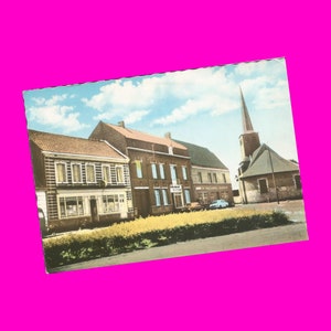 France Lallaing Nord Saint Aldegonde Church Street View Editions Sofer Carte postale vintage teinte pastel Photochrome époque postale non utilisée
