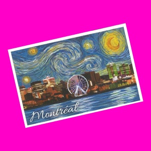 Lantern Press Montreal QC Canada Nuit étoilée Observation de la roue panoramique Van Gogh style exclusif Stylo courrier authentique carte postale NOUVEAU