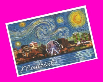 Lantern Press Montreal QC Canada Starry Night Observation Wheel Scenic Van Gogh Exclusive Style Pen Pal Snail Mail Authentic Postcard NEW