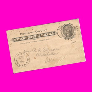 Vintage 1900s Penny Postkarte USA Vereinigte Staaten von Amerika Präsident Jefferson Pionierära Historische Correspondence Card Poststempel