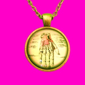 Anatomical Hand Muscles and Tendons Vintage Anatomy Book Illustration Glass Pendant Necklace