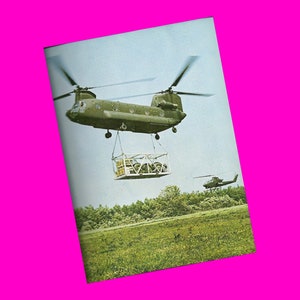 Carte postale vintage des années 1970 Boeing Vertol CH47 hélicoptère Chinook double aile de rotor en tandem, avion militaire, carte photochrome époque postale non utilisée
