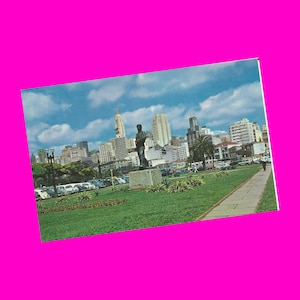 Brasil Sao Paulo Dom Pedro II Parque Jardines Estatua Ciudad Edificios Skyline Vista Retro Coches Recuerdo Postalmente Sin Usar Postal Vintage