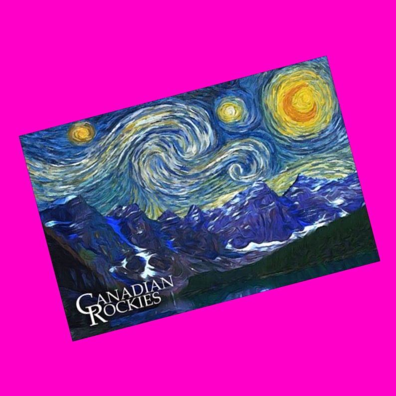 Lantern Press Canadian Rocky Mountains Starry Night Canada Rockies Scenic Van Gogh Exclusive Style Pen Pal Snail Mail Authentic Postcard NEW image 1