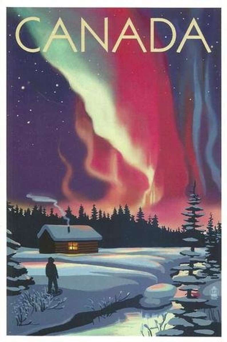 Lantern Press Canada Northern Lights Cabin Aurora Borealis Nature Scenic View Exclusive Pen Pal Snail Mail Card Authentic Postcard NEW image 1