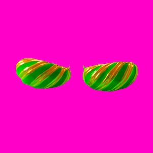 SALE - Vintage 1950s Gold and Green Enamel Curved Half Hoop Post Style Backs Pierced Earrings