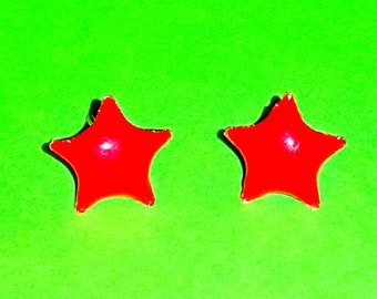 SALE - Little Star Enamel Stud Post Earrings Push Back Rockabilly Retro Kitsch Choose Your Colour Red White Green Pink Yellow - More Colors!