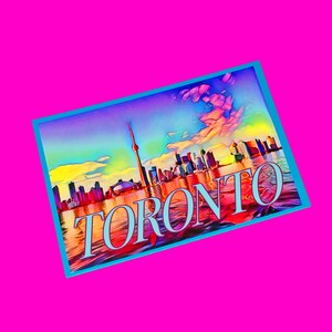 Toronto (Ontario) Canada Color Pop Series Downtown Tronna Queen King Dundas Skyline Bord de l'eau Souvenir touristique Carte postale authentique crâne rose