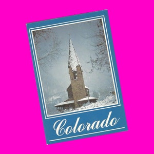 Colorado Vintage postal escénica vista invernal rústico país iglesia pacífica belleza color fotocromo tarjeta postalmente sin usar
