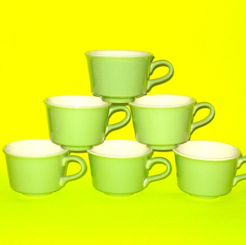 Vintage Green Coffee Cups Set of 6 Etsy