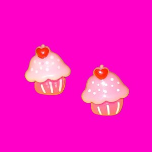Cupcakes Super Yummy Strawberry Blueberry Vanilla Pink White Blue Post Earrings - More Styles