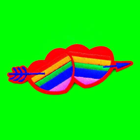 Embroidered Iron Sew On Cupid Arrow Rainbow Love Hearts Patch Badge Peace Hippie