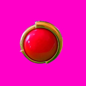 OOAK Retro Red and Gold Geometric Circle Retro Kitsch Glossy Monet Piece Upcycled Refurbished Adjustable Vintage Charm Ring