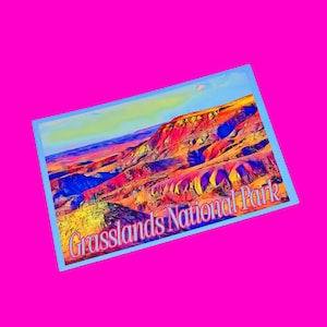 Parc national des Prairies Saskatchewan Canada Série Color Pops Badlands Hoodoos Paysage pittoresque Souvenir Crâne rose authentique Carte postale