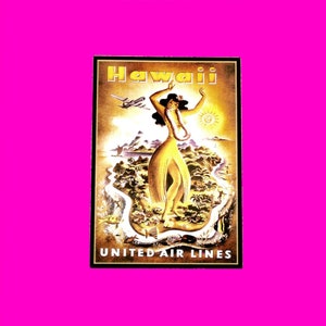 Vintage Hawaii United Airlines Hula Girl Hawaiian Islands Golden Age of Travel Art Print