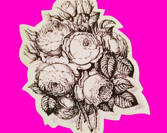 Peony Bunch Garden Blüten Schwarz und Weiß Tattoo Flash Style Shaded In the Garden Glänzend Vinyl Aufkleber