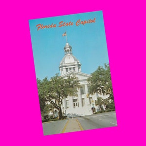 Carte postale vintage des années 1950 en Floride, Capitole de l'État de Tallahassee, Architecture gouvernementale, États-Unis, époque photochrome non utilisée