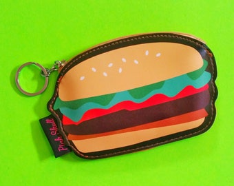 Snack Time Hamburger Pizza Popcorn Fun Fast Food Zippered Pouch Wallet Bonded Vinyl Coin Purse - More Styles