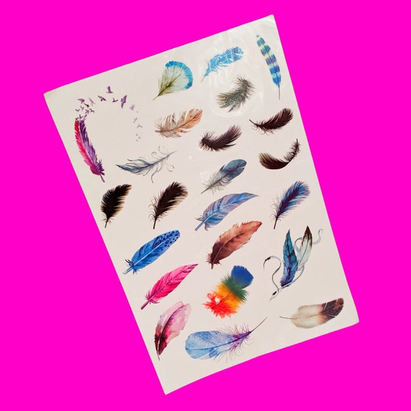 Feather Print Mix Blue Pink Rainbow Colour Flash Classic Contemporary Glam Wow Large Sheet HUGE Temporary Tattoo