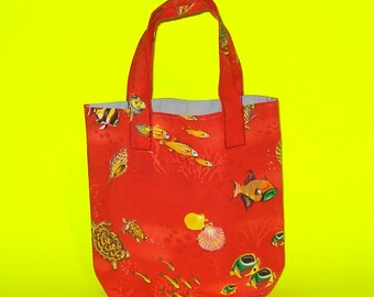 LAST ONE! Bold Red Fish Turtle Ocean Dreams Sea Shell Classic Handbag Printed Purse Tote