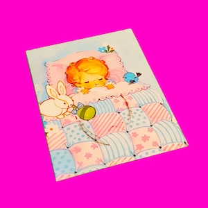 Carte-cadeau de voeux d'anniversaire de bébé super rétro vintage des années 1970, il s'attend à ce qu'il soit binaire des années 1970
